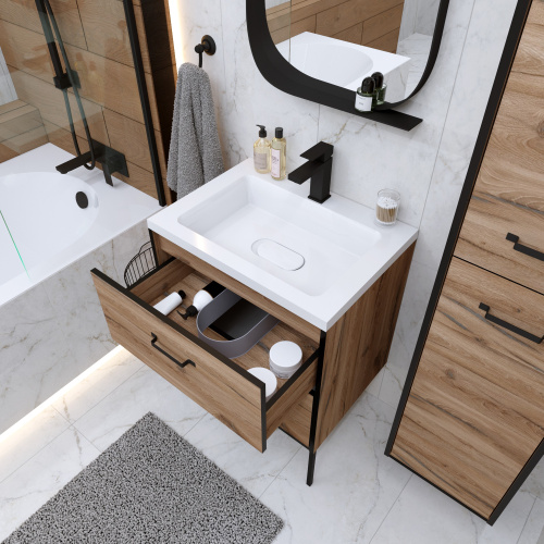 Шкаф-пенал Grossman Неро 303021 35х27х167 подвесной цвет альпийский дуб/черный - фото 5