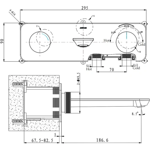 Смеситель для раковины Arrow ARM23872CP встраиваемый в стену хром - фото 5