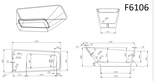 Ванна акриловая Frank 12517 170х80 отдельностоящая прямоугольная с ножками - фото 2