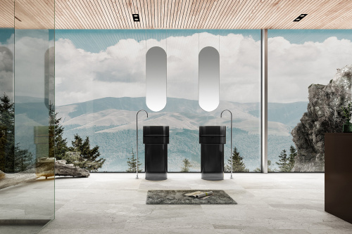 Раковина из полиэфирной смолы Abber KRISTALL AT2701Onyx-H 45х45 напольная цвет черный без отверстий под смеситель - фото 2