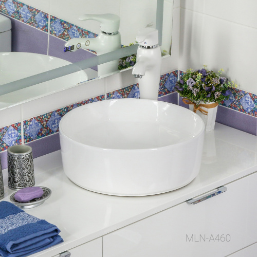 Раковина из сантехнического фарфора Melana A460-803 41х41 накладная цвет белый без отверстий под смеситель - фото 3