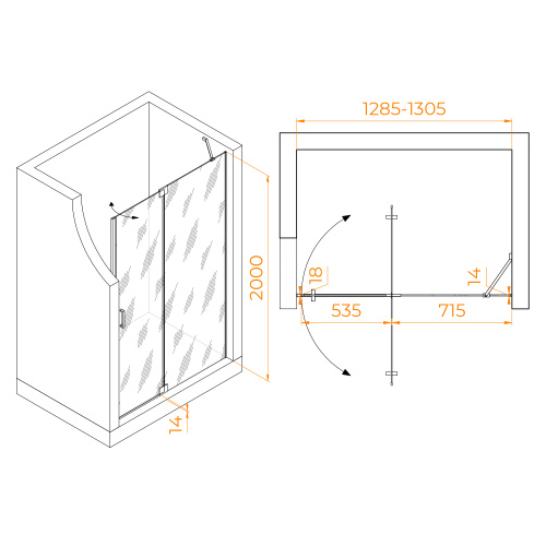 Душевая дверь RGW Hotel 350601413-24 130х200 стекло матовое профиль черный - фото 2