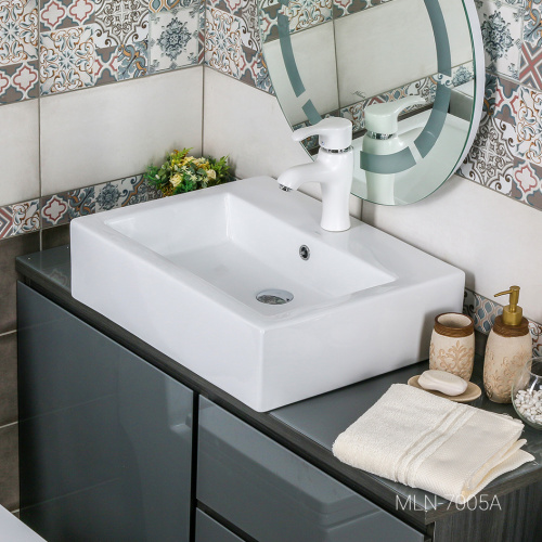 Раковина из сантехнического фарфора Melana 7005A-805 57х46 накладная цвет белый 1 отверстие под смеситель - фото 4