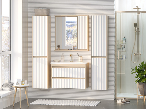 Зеркало-шкаф Brevita Balaton BAL-04080-03-01П 78х14х80 подвесной цвет белый/бежевый - фото 5