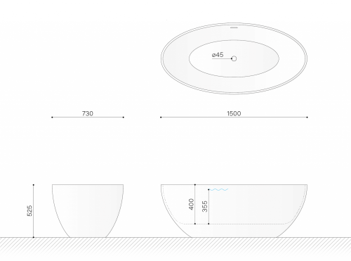 Ванна из искусственного камня Technova Ov VATO5 150х73 отдельностоящая овальная - фото 3