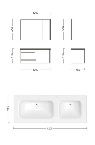 Комплект мебели: тумба 120x46x51 + раковина + шкаф-зеркало Cerutti SPA OGLIO 120 подвесной цвет серый - фото 5
