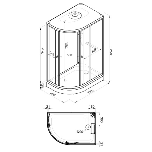 Душевая кабина Тритон Коралл-Лайт Щ0000068946 120х80 четверть круга с крышей ориентация правая - фото 2