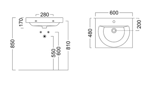 Раковина керамическая Kerama Marazzi BUNGIORNO BG.wb.60 60х48 подвесная цвет белый 1 отверстие под смеситель - фото 2