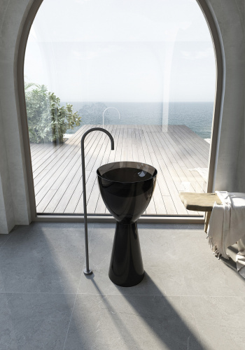 Раковина из полиэфирной смолы Abber KRISTALL AT2703Onyx 45х45 напольная цвет черный без отверстий под смеситель - фото 2