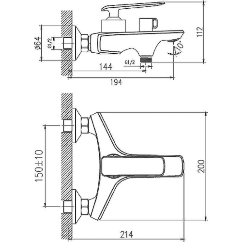 Cмеситель для ванны и душа Haiba HB60548-8 настенный белый/хром - фото 3