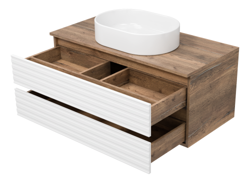 Тумба под раковину Brevita Dakota DAK-09100-19/01-2Я 100х48х43 подвесная цвет белый/коричневый - фото 4