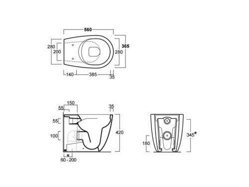 Чаша унитаза приставная Simas VI 01 nero цвет черный без сиденья безободковая душевой смыв - фото 3