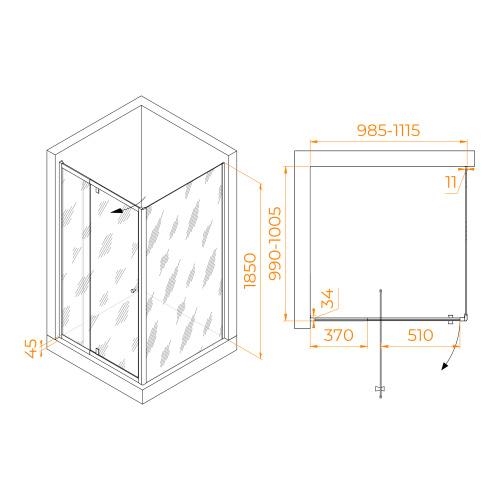 Душевой уголок RGW Passage 41083200-014 100х100 стекло прозрачное профиль черный без поддона - фото 2