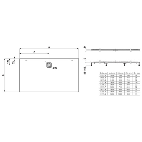 Душевой поддон Laufen Pro 140х80 искусственный камень белый без ножек - фото 2