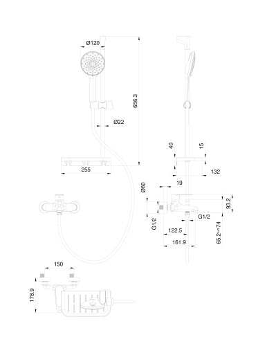 Душевой гарнитур со смесителем Wonzon & Woghand Alfa WW-AE3201-BG настенный золото - фото 2