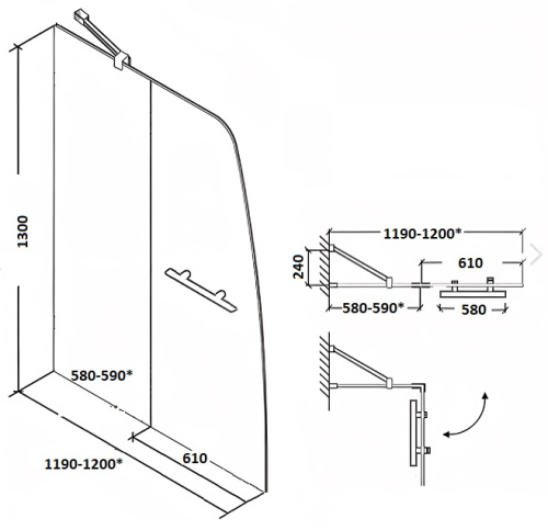 Душевая шторка на ванну Parly F03F 120х130 стекло матовое профиль белый ориентация универсальная - фото 4