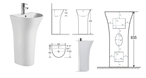 Раковина из сантехнического фарфора Cerutti SPA CT7832 48х42 напольная цвет белый 1 отверстие под смеситель - фото 3