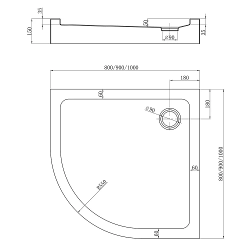 Душевой поддон Veconi Tezeo acrylic TZ51B-100-C5 100х100 акрил черный с ножками и каркасом - фото 2