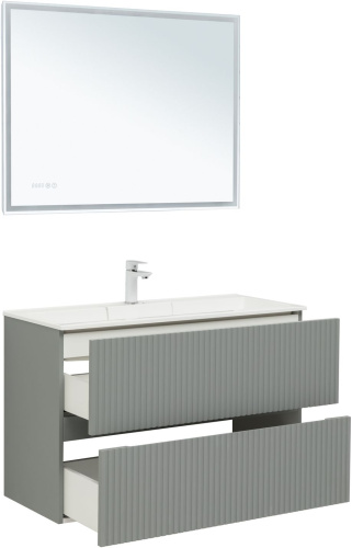 Тумба под раковину Aquanet Джейн 00313320 99х44х64 напольная/подвесная цвет зеленый/серый - фото 4