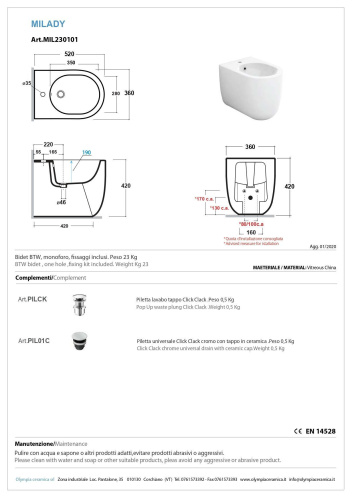 Биде Olympia Milady MIL230123 напольное - фото 2
