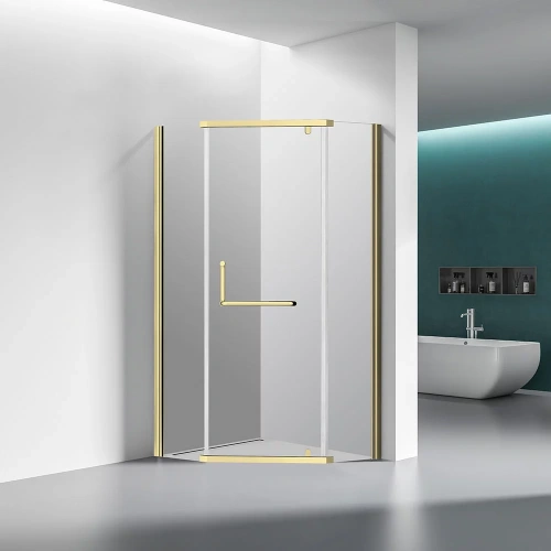 Душевой уголок Veconi Rovigo RV36G-80-01-C5 80х80 стекло прозрачное профиль золото брашированное без поддона