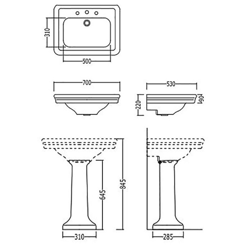Раковина керамическая Devon Devon Etoile 70 см IBLG1FET подвесная цвет белый 1 отверстие под смеситель - фото 2