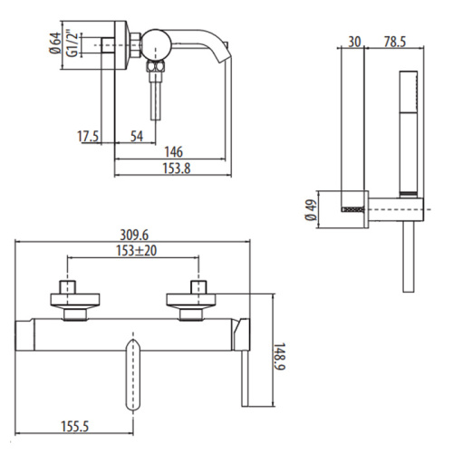 Смеситель Gattoni CIRCLE TWO 9100/91NO настенный черный - фото 2