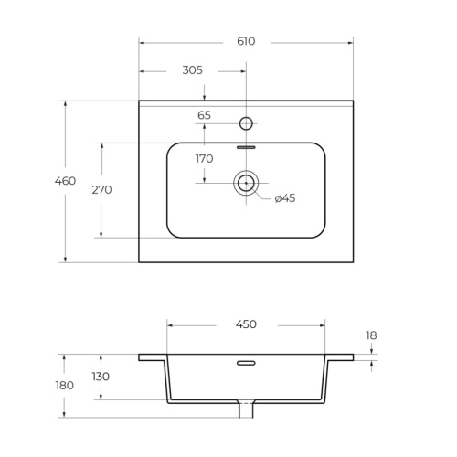 Раковина керамическая Cezares 50202 61х46 подвесная цвет белый 1 отверстие под смеситель - фото 2
