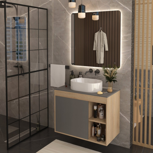 Тумба под раковину Teymi Nura T60534 80х45х62 подвесная цвет дуб/графит - фото 2