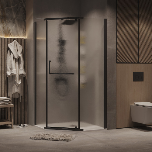 Душевой уголок Grossman Pragma 302.K33.03.1010.21.02 100х100 стекло текстурное профиль черный матовый без поддона - фото 3