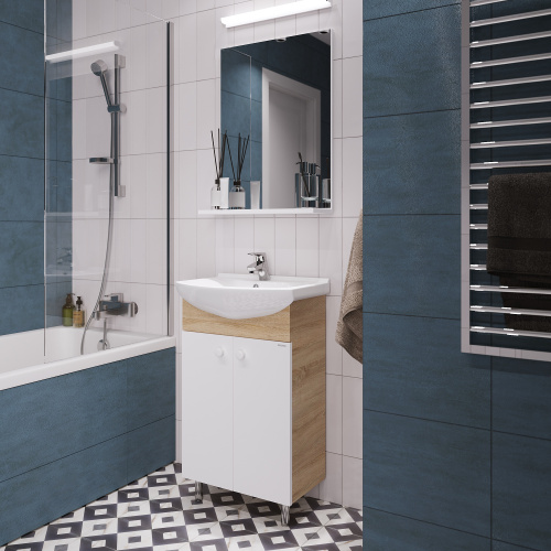 Тумба с раковиной и зеркалом Grossman Eco Line 106052-2 56х31х68 напольная цвет белый/дуб сонома - фото 4