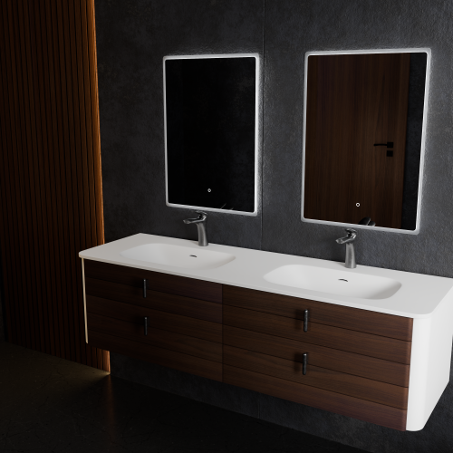 Тумба с раковиной+зеркало Art Decco Gabriella (Габриелла) AGB15W24D1M0 150x45x40 подвесная цвет черный орех - фото 2