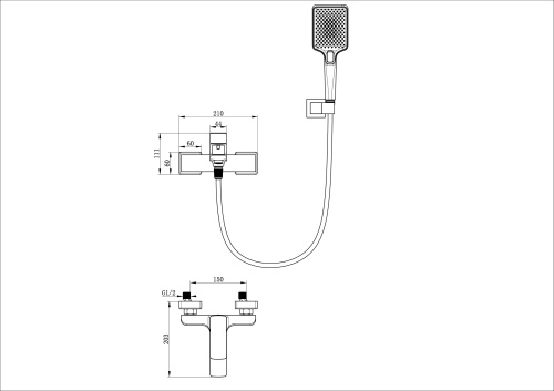 Смеситель для ванны Wonzon & Woghand Edge WW-88639003A-MB настенный черный - фото 2