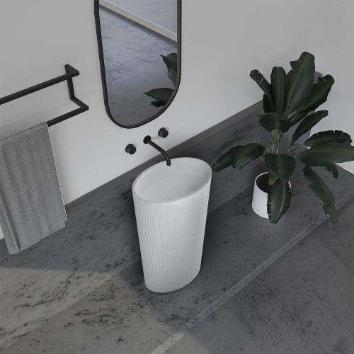 Раковина из искусственного камня Abber STEIN AS2504-H 50х32 напольная цвет белый матовый без отверстий под смеситель - фото 2