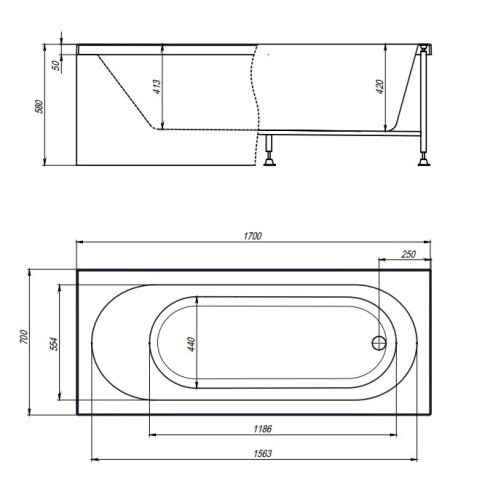 Ванна акриловая гидромассажная Timo ROHA ROHA1770-KT17-SPV1505-T-CM-T-BM-T-CT-FP17S 170х70 пристенная прямоугольная с каркасом - фото 2