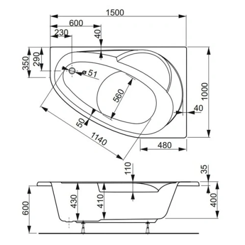 Ванна акриловая Vagnerplast Flora VPBA151FLA3LX-04 150х100 пристенная асимметричная без каркаса - фото 3