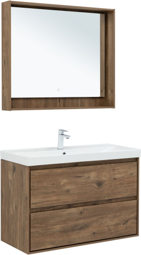 Тумба под раковину Aquanet Милан 00336380 100х45х64 подвесная цвет темное дерево - фото 5