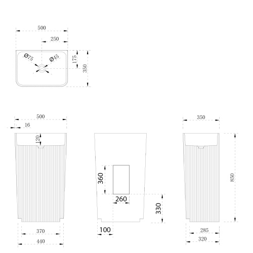 Раковина из искусственного камня Abber STEIN AS2505-H 50х35 напольная цвет белый матовый без отверстий под смеситель - фото 4