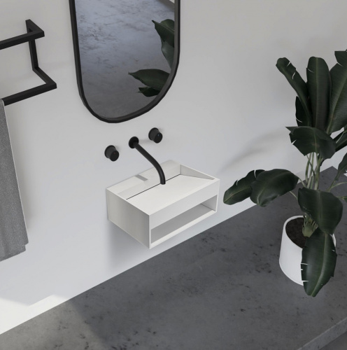 Тумба с раковиной Abber AS2645-0.8 80х46х28 подвесная цвет белый матовый - фото 2