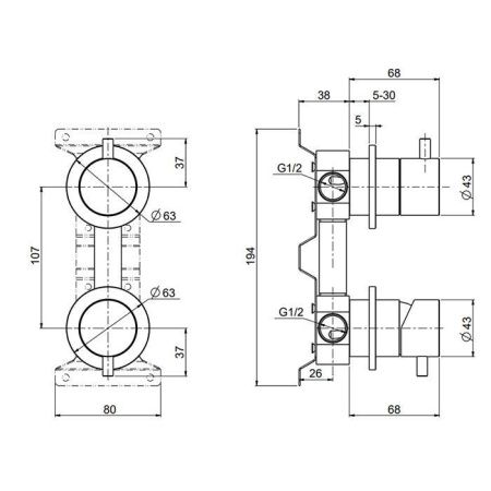 Смеситель для душа QuadroDesign Source 1247.00AS встраиваемый в стену нержавеющая сталь