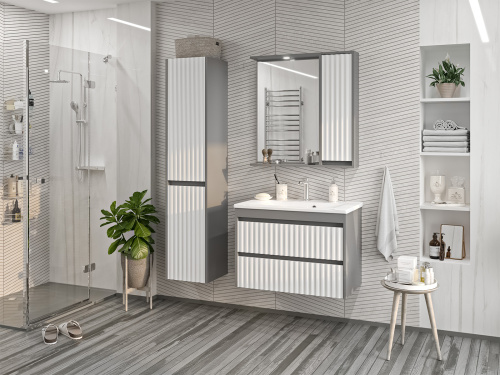 Зеркало-шкаф Brevita Balaton BAL-04080-01-01П 78х14х80 подвесной цвет белый/серый - фото 5