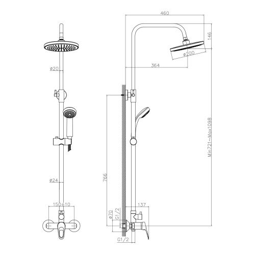 Смеситель для ванны и душа DECOROOM DR21 DR21070 настенный хром - фото 2