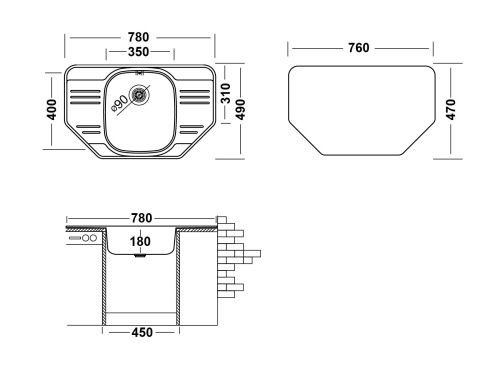 Кухонная мойка Ukinox Гранд GRP780.490 -GT8K 2C 49х78 цвет хром поверхность полированная - фото 3