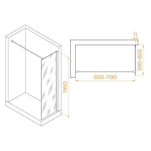 Душевая перегородка RGW Walk In 35100206-15 60х195 стекло прозрачное профиль белый - фото 2