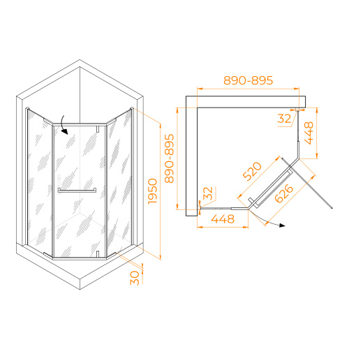 Душевой уголок RGW Hotel 350608199-24 90х90 стекло матовое профиль черный без поддона - фото 3
