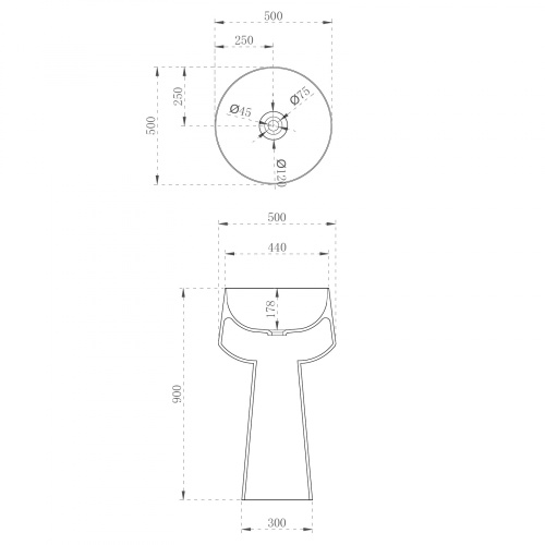 Раковина из полиэфирной смолы Abber KRISTALL AT2706White-Onyx 50х50 напольная цвет белый/черный без отверстий под смеситель - фото 5