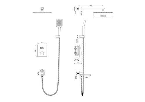 Душевая система Wonzon & Woghand WW-88929003-BGM встраиваемая в стену цвет графит с термостатом - фото 2