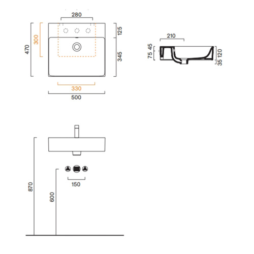 Раковина керамическая Catalano Premium 50 см 220500001 подвесная цвет белый без отверстий под смеситель - фото 2