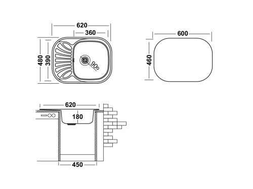 Кухонная мойка Ukinox Галант GAP620.480 -GT8K 1R 48х62 цвет хром поверхность полированная - фото 3