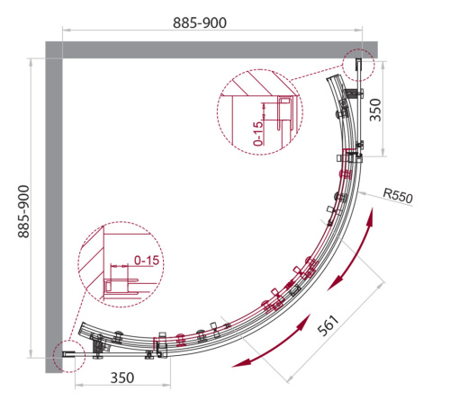 Душевой уголок BelBagno ACQUA ACQUA-R-2-90-C-Cr 90х90 стекло прозрачное профиль хром глянцевый без поддона - фото 2